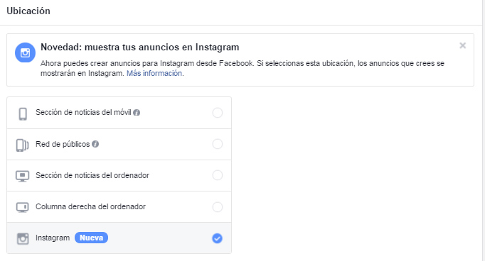 Configurar ubicación del anuncio Configuración de la ubicación del anuncio en Instagram